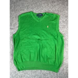 VINTAGE Polo Golf Ralph Lauren Vest Sweater Men Large Green V Neck Pullover Golf